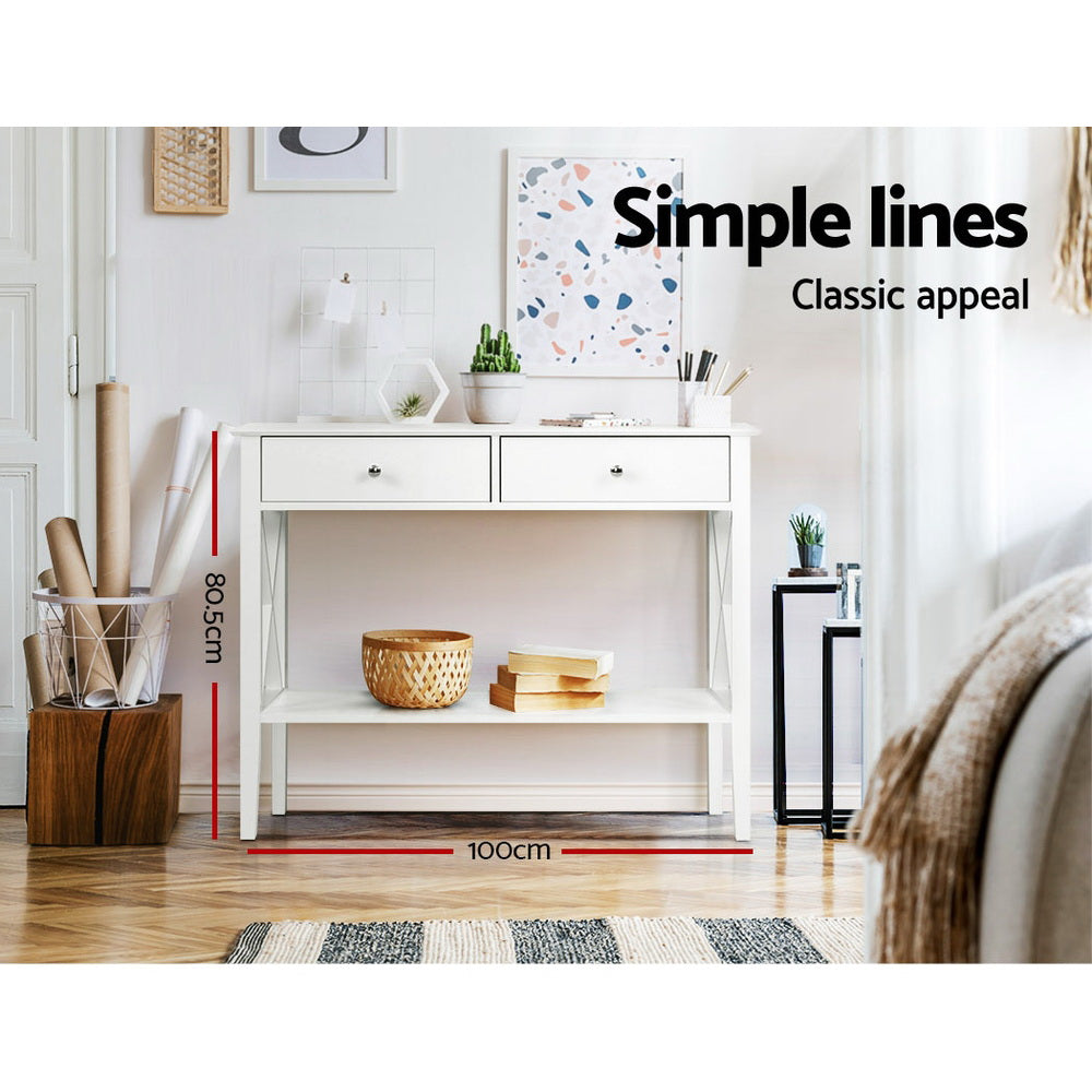 Console Table Hall Side Entry 2 Drawers Display White Desk Furniture - Homecoze
