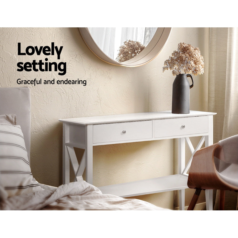 Console Table Hall Side Entry 2 Drawers Display White Desk Furniture - Homecoze