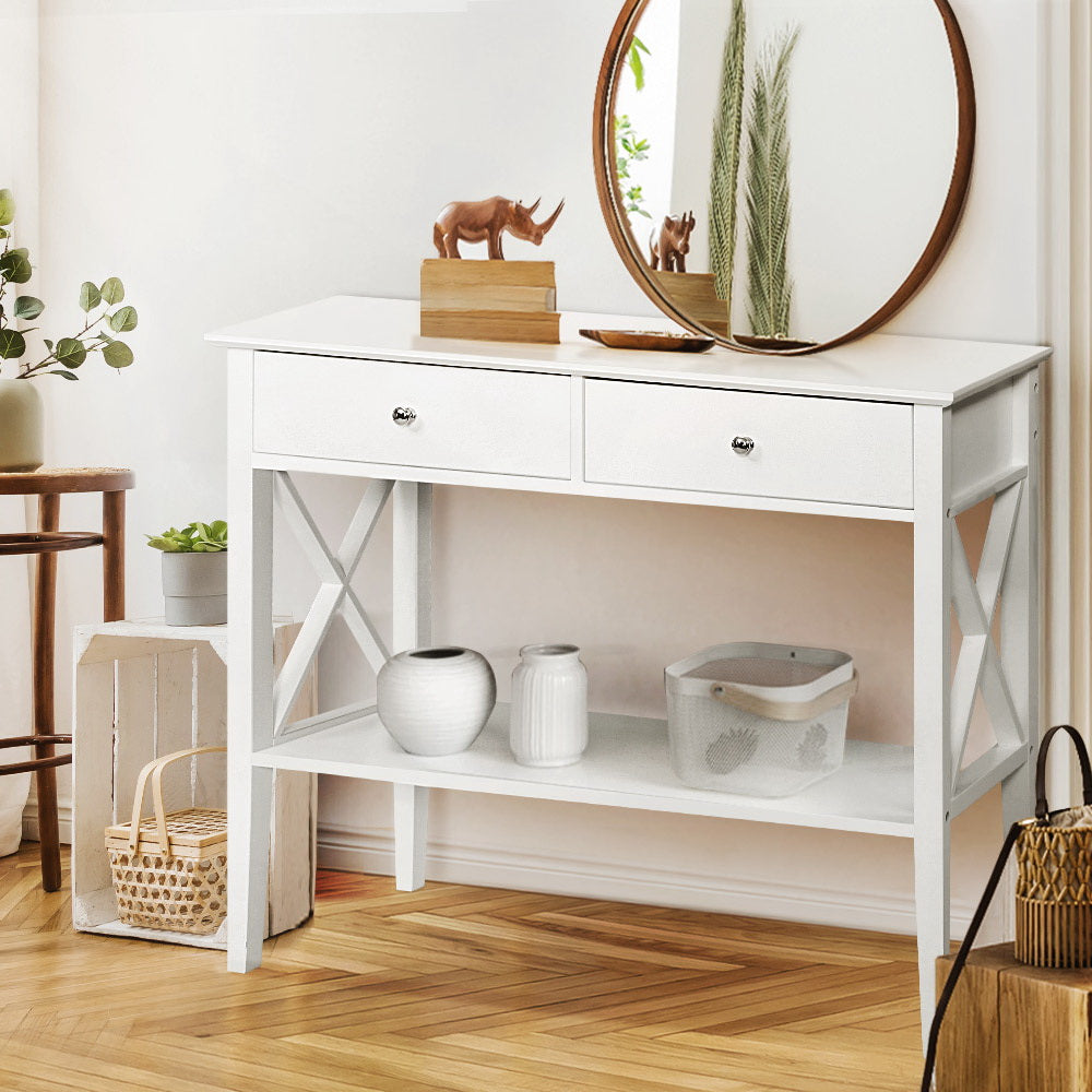 Console Table Hall Side Entry 2 Drawers Display White Desk Furniture - Homecoze