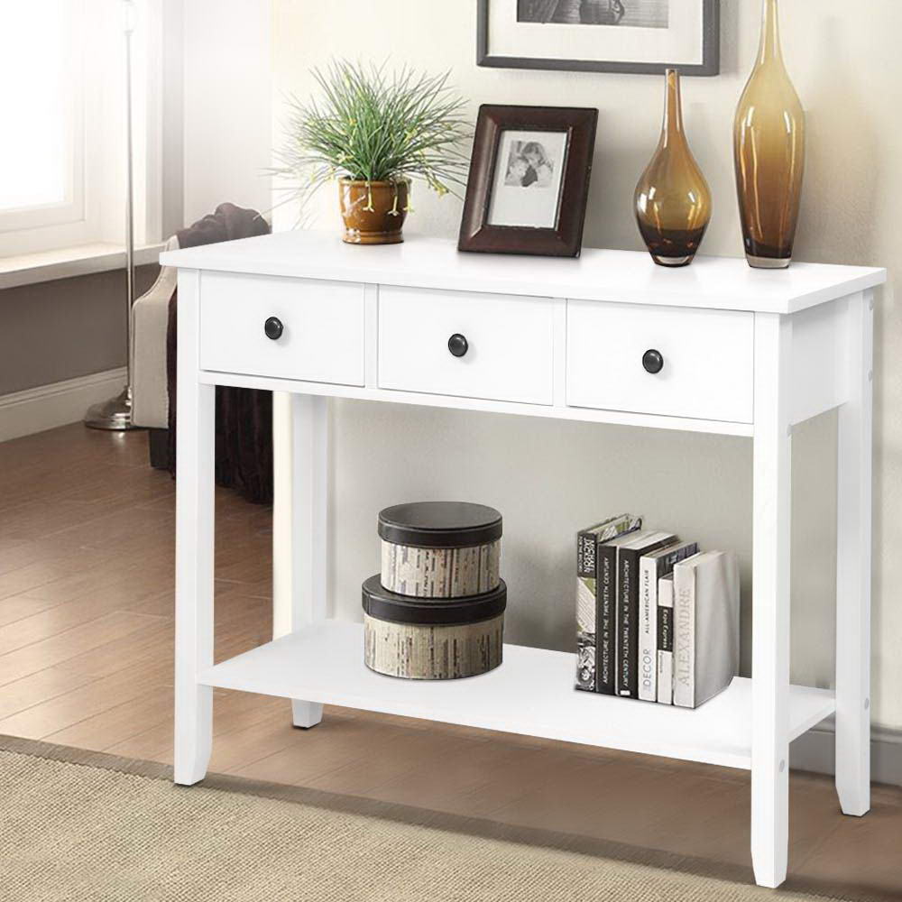 Hallway Console Side Table 3 Drawer - White - Homecoze
