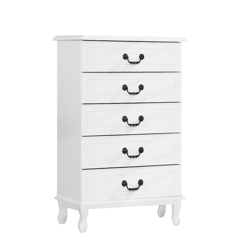 French Provincial Style Tallboy Dresser Chest of Drawers - White - Homecoze