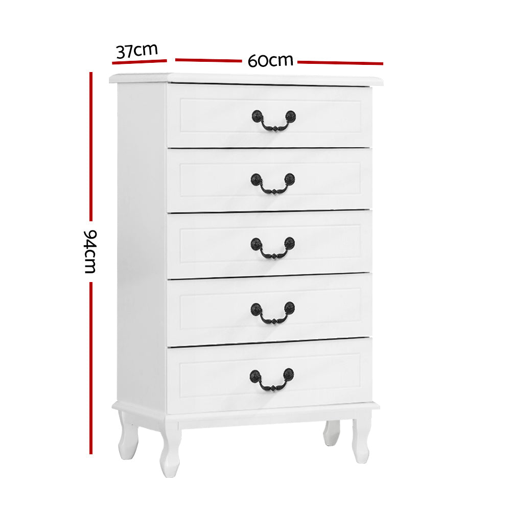 French Provincial Style Tallboy Dresser Chest of Drawers - White - Homecoze