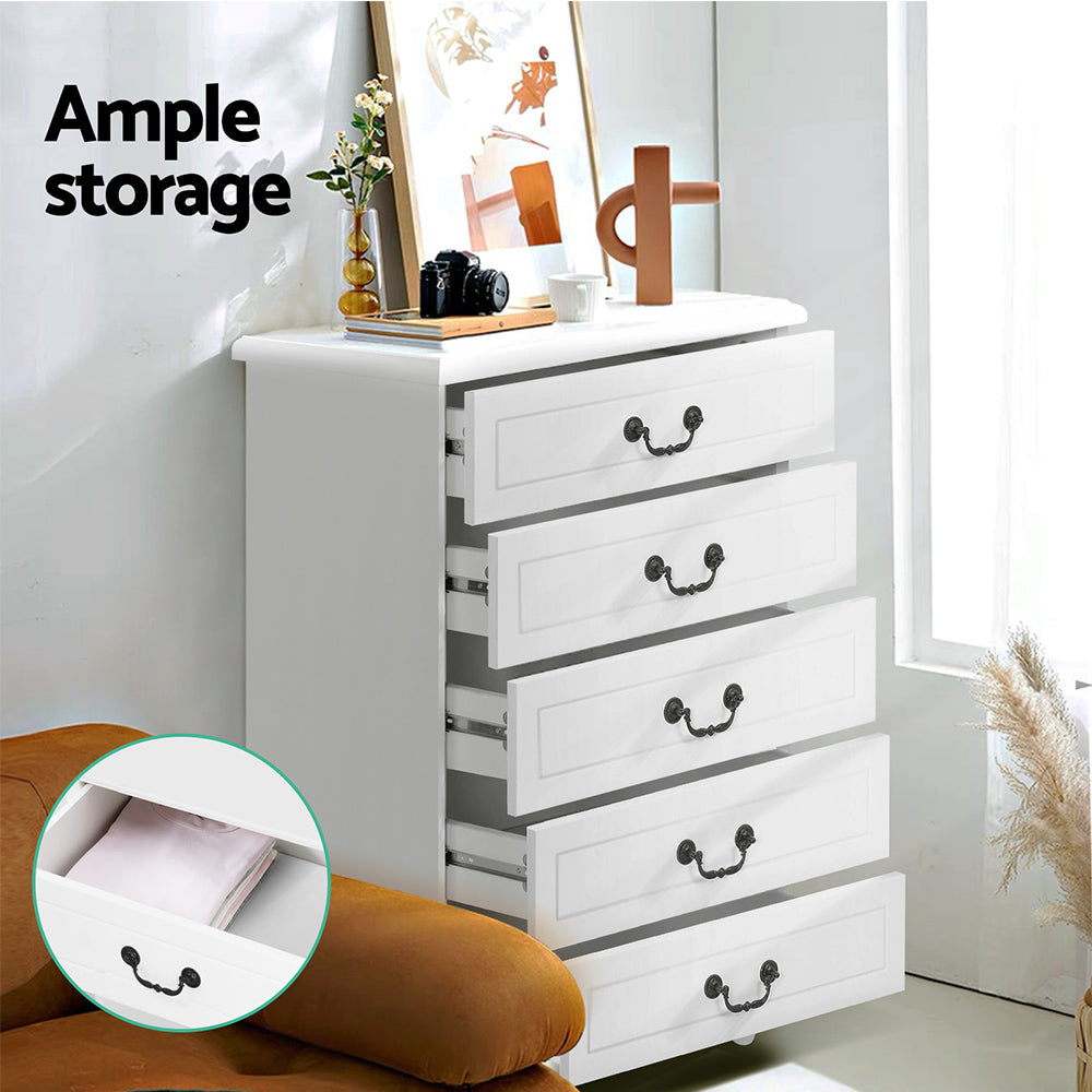 French Provincial Style Tallboy Dresser Chest of Drawers - White - Homecoze