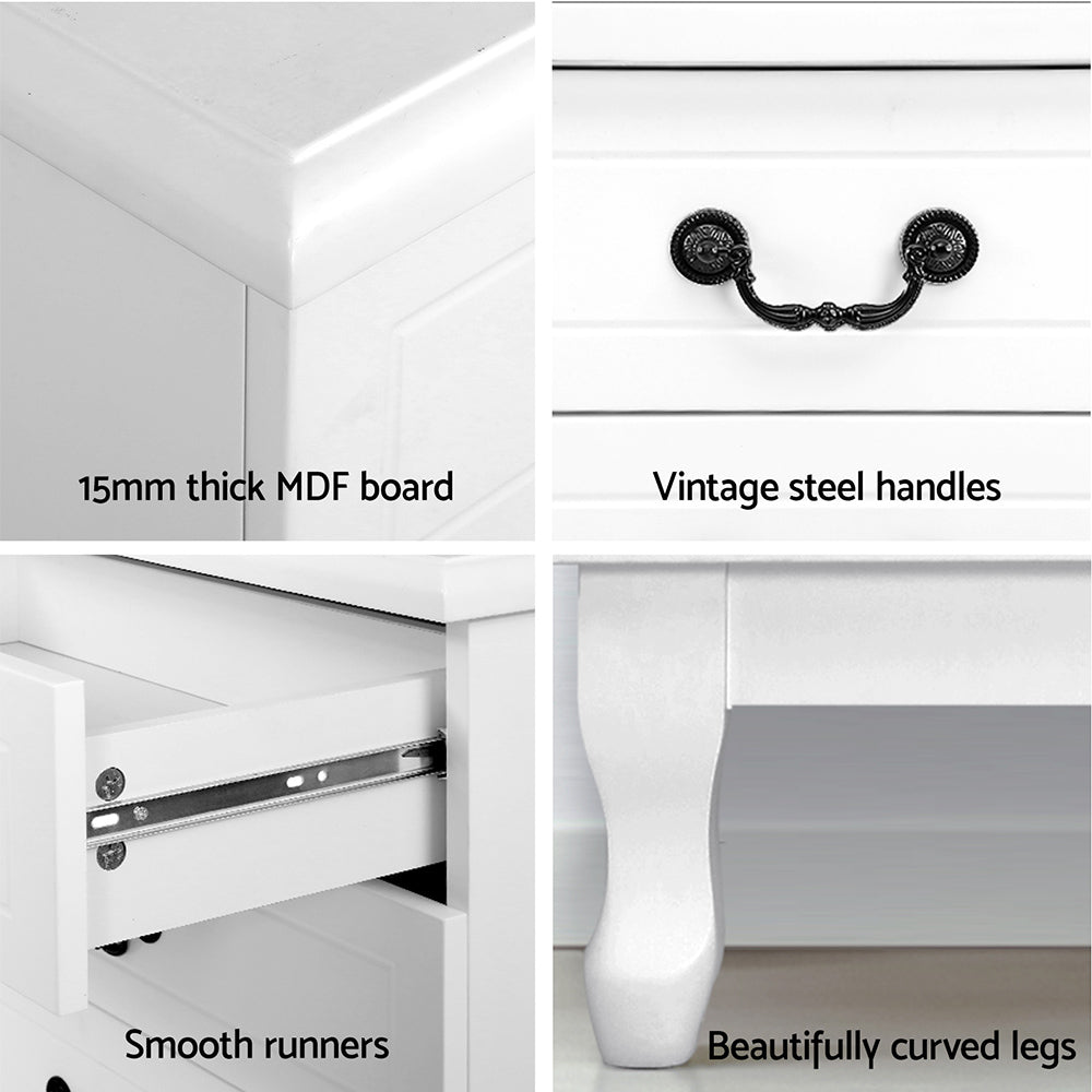 French Provincial Style Tallboy Dresser Chest of Drawers - White - Homecoze