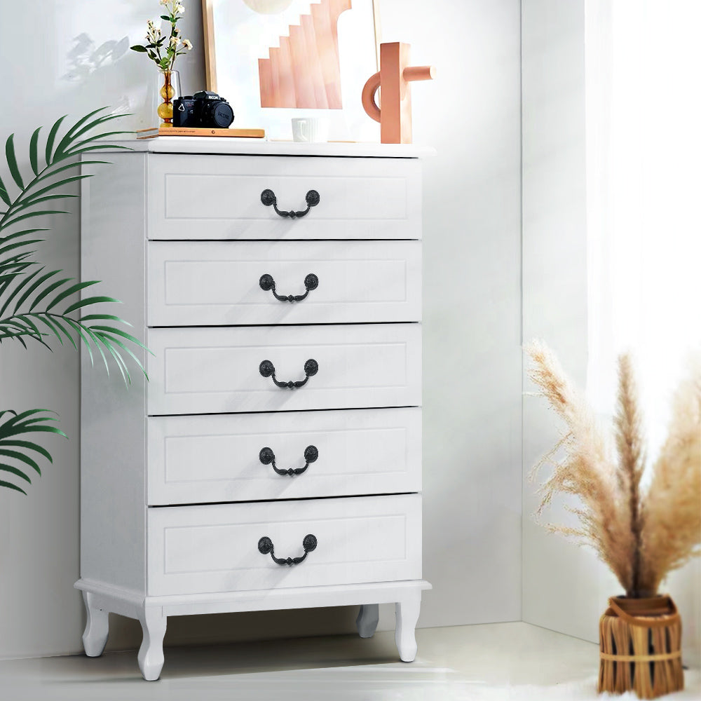 French Provincial Style Tallboy Dresser Chest of Drawers - White - Homecoze