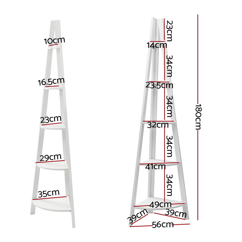 5 Tier Corner Ladder Bookshelf - Homecoze