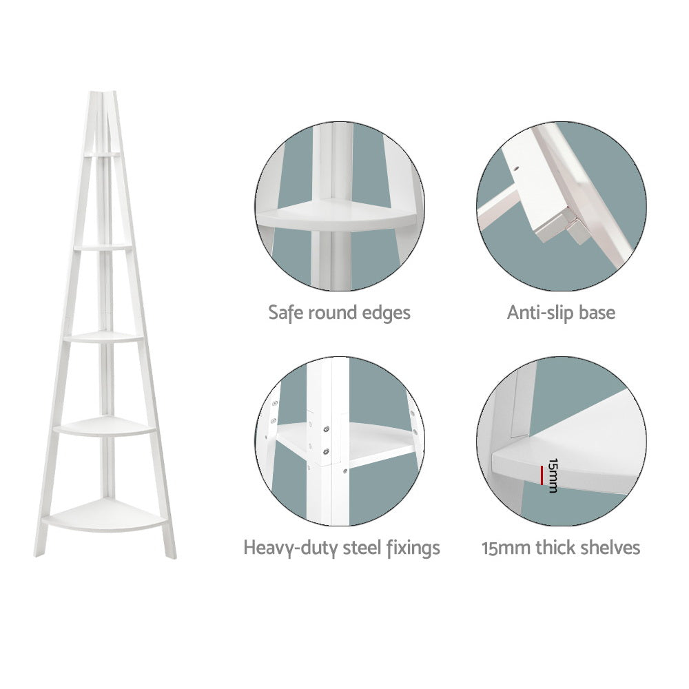5 Tier Corner Ladder Bookshelf - Homecoze