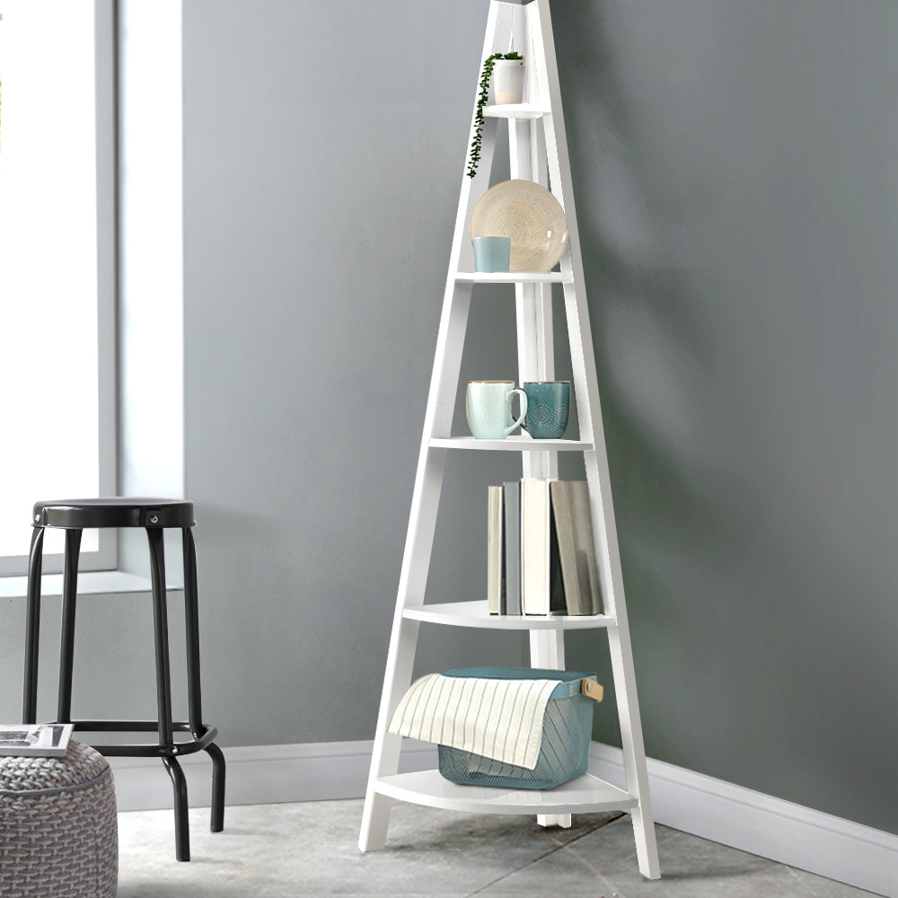 5 Tier Corner Ladder Bookshelf - Homecoze