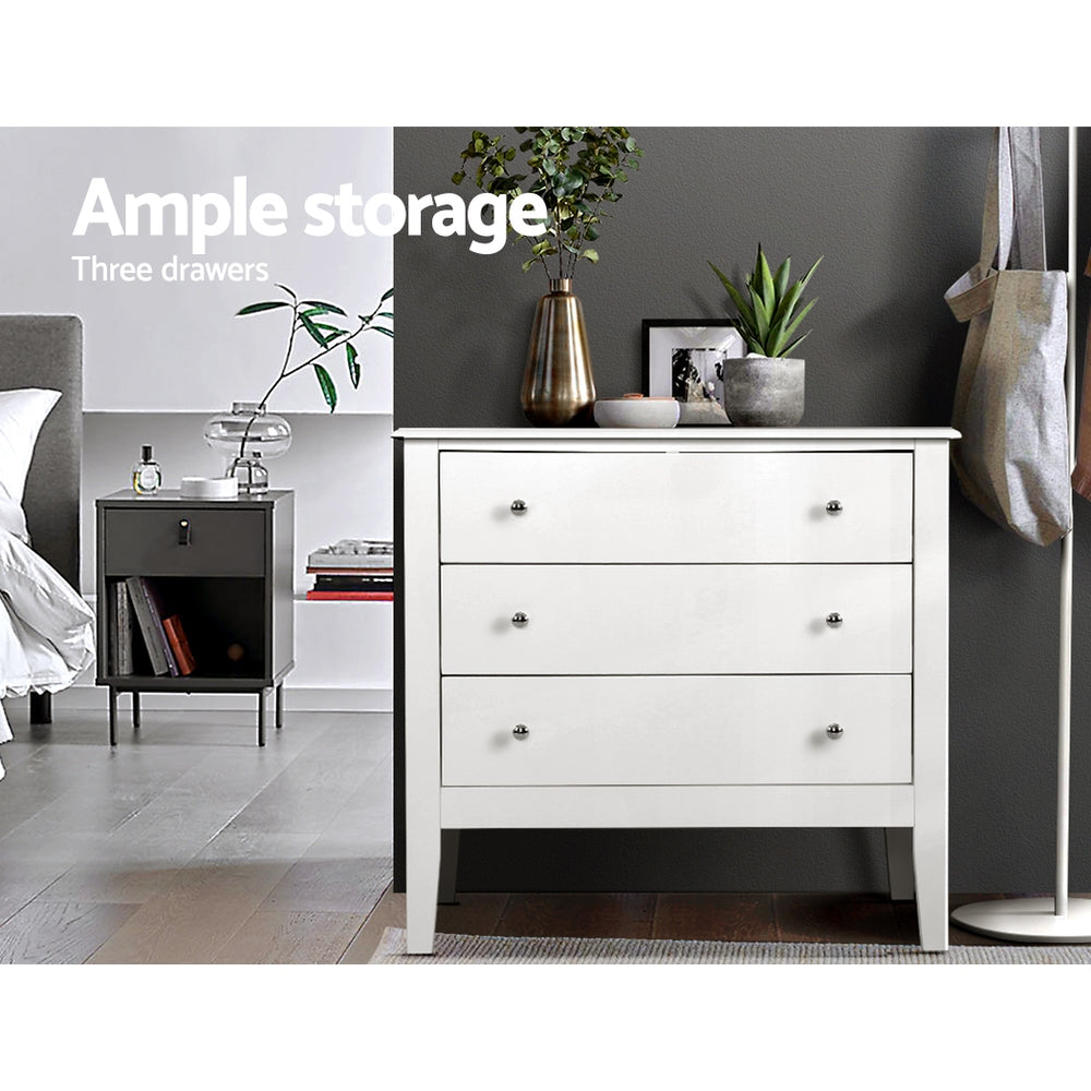 3 Drawer Classic Chest of Drawers Dresser - White - Homecoze