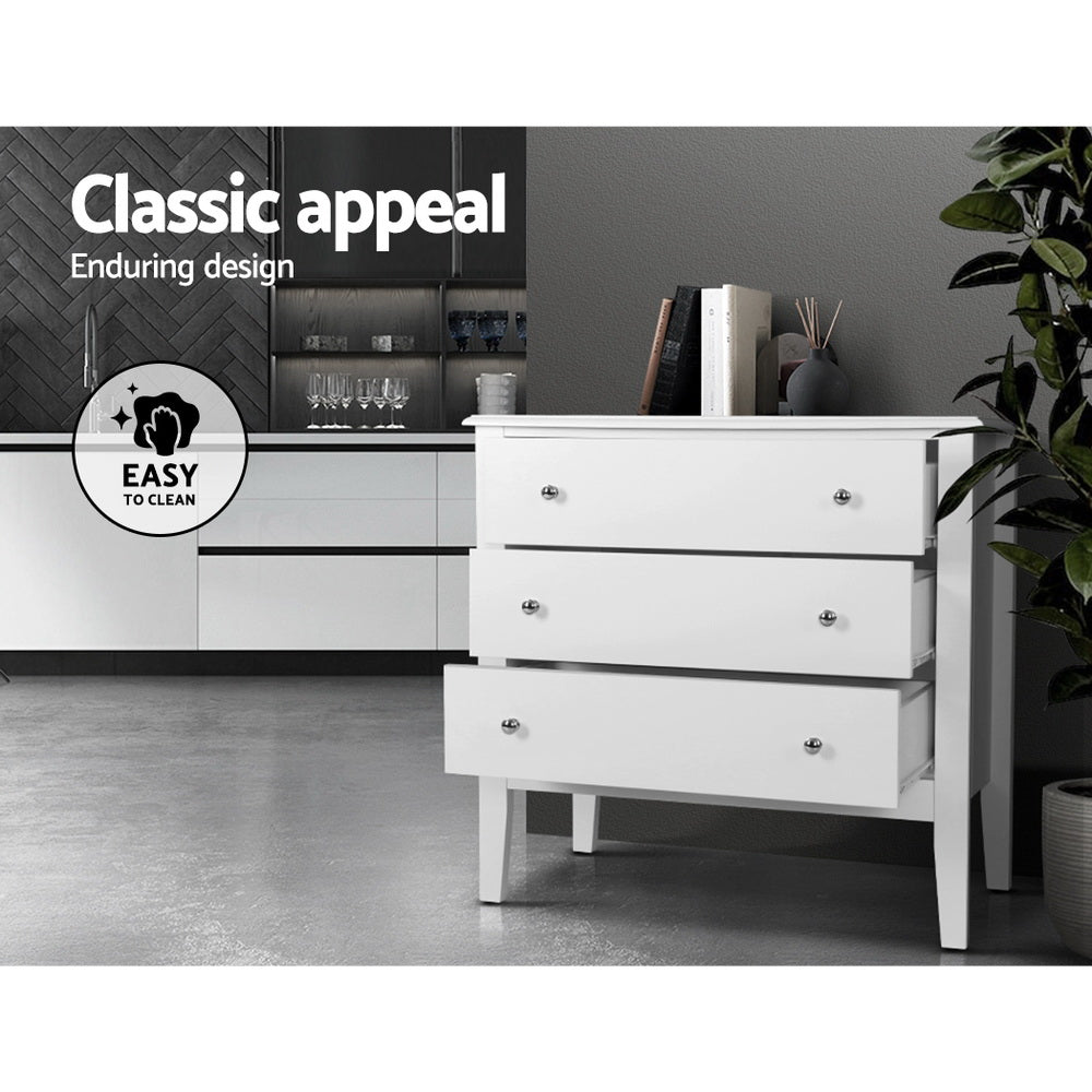 3 Drawer Classic Chest of Drawers Dresser - White - Homecoze
