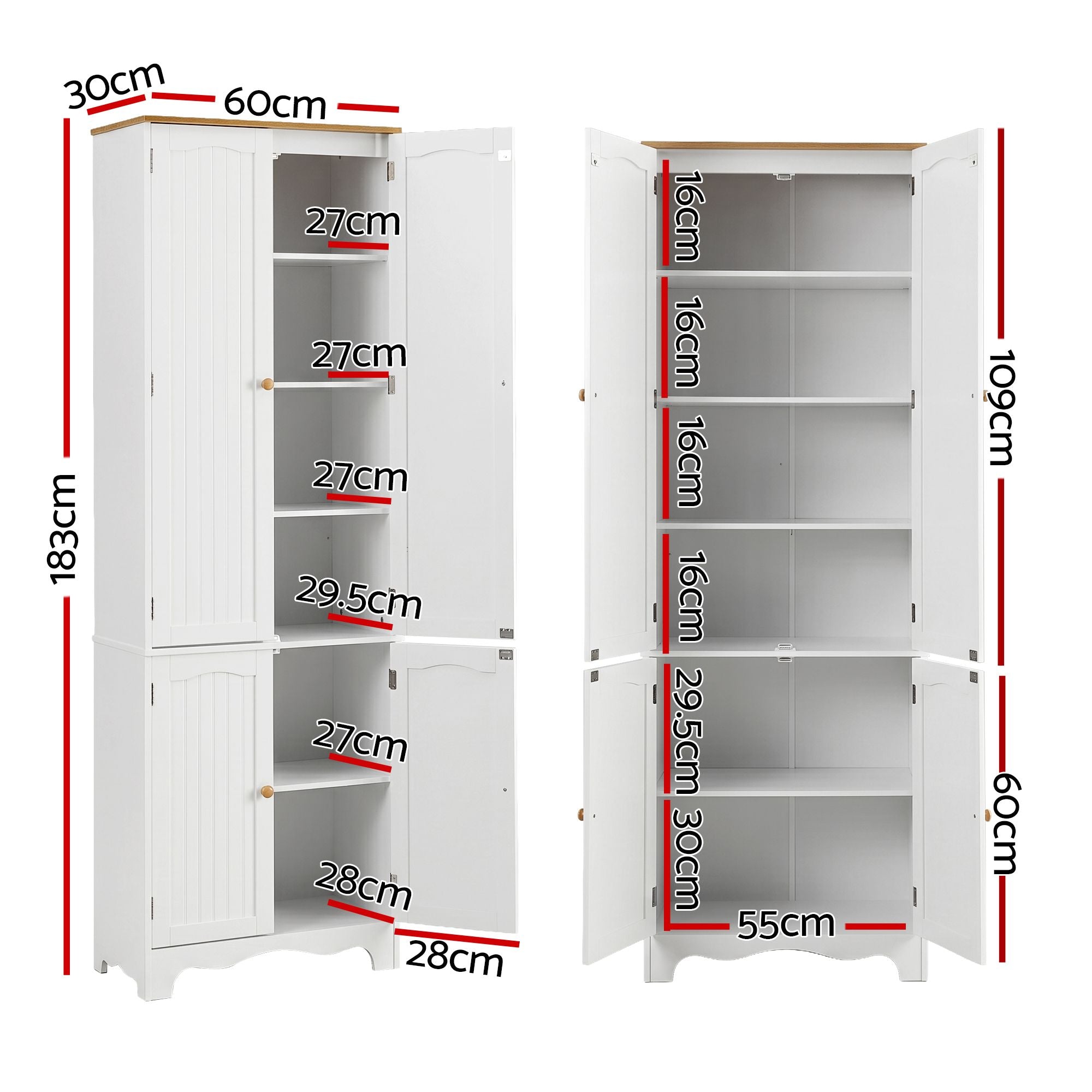 Eleanor (Set of 2) Linen & Pantry Storage Cabinets - White