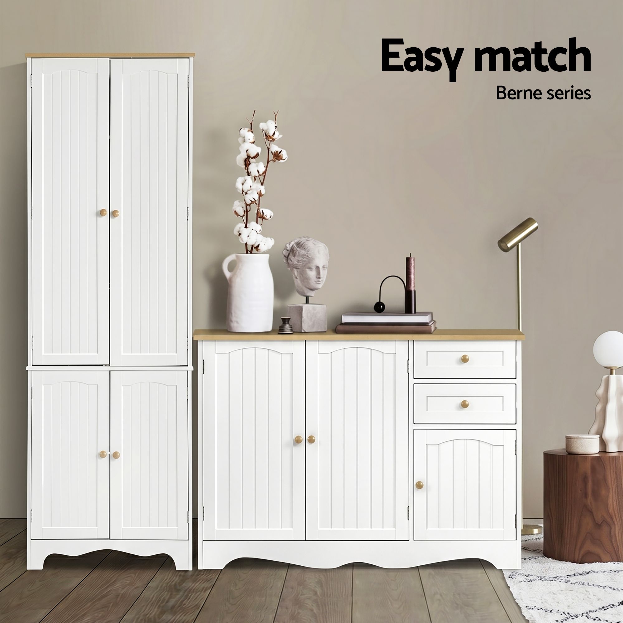 Eleanor (Set of 2) Linen & Pantry Storage Cabinets - White