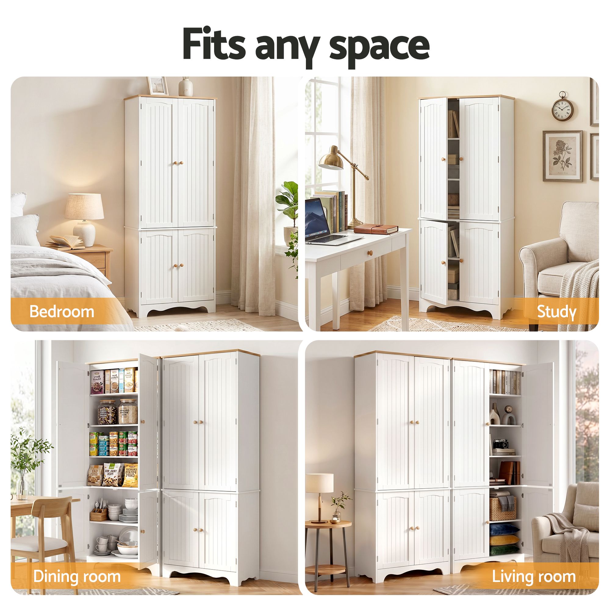 Eleanor (Set of 2) Linen & Pantry Storage Cabinets - White