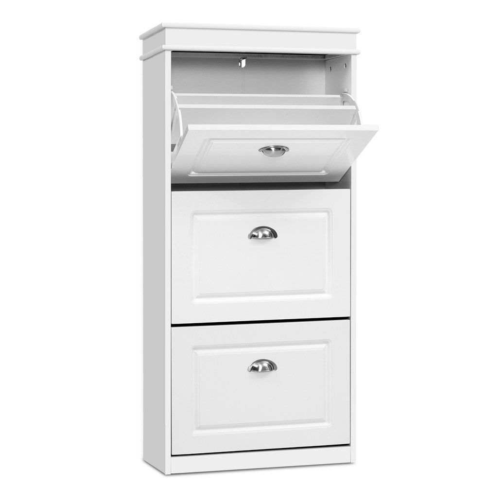 12 Pairs Shoe Cabinet Storage Rack Organiser Cupboard - White - Homecoze