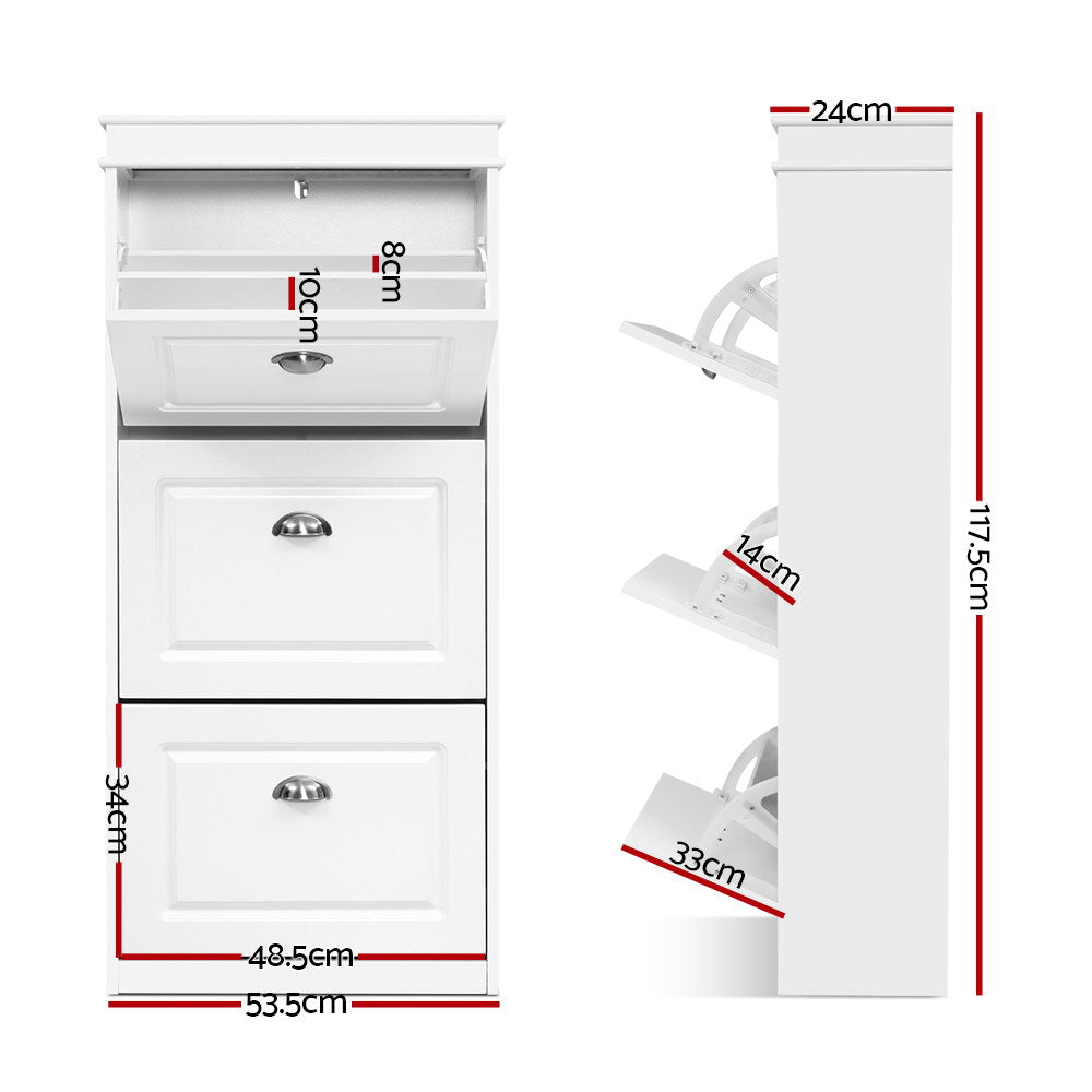 12 Pairs Shoe Cabinet Storage Rack Organiser Cupboard - White - Homecoze