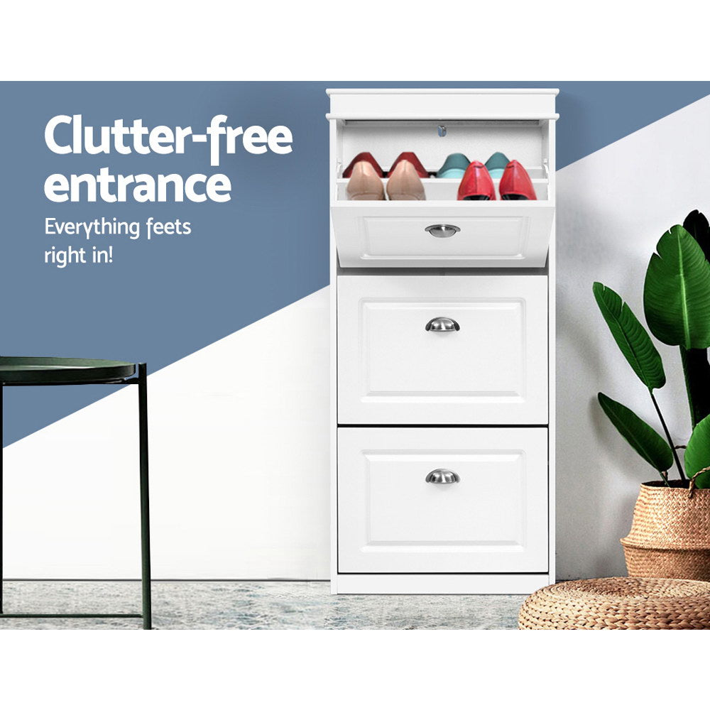 12 Pairs Shoe Cabinet Storage Rack Organiser Cupboard - White - Homecoze