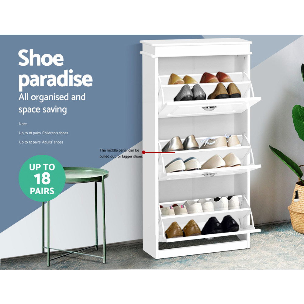 12 Pairs Shoe Cabinet Storage Rack Organiser Cupboard - White - Homecoze