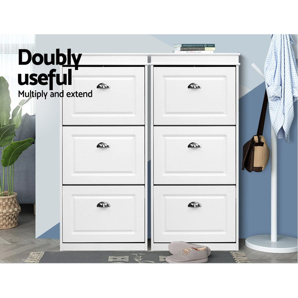 12 Pairs Shoe Cabinet Storage Rack Organiser Cupboard - White - Homecoze