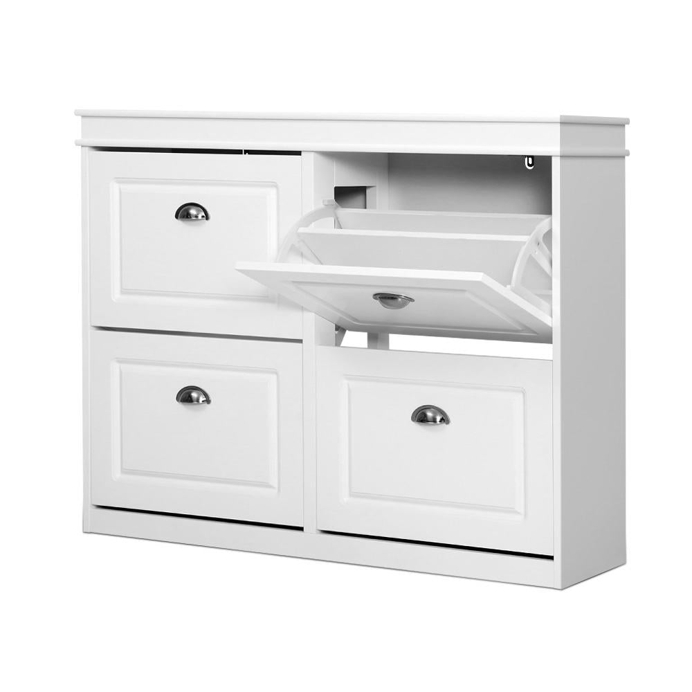 24 Pairs Shoe Cabinet Rack Organiser Storage Cupboard - White - Homecoze