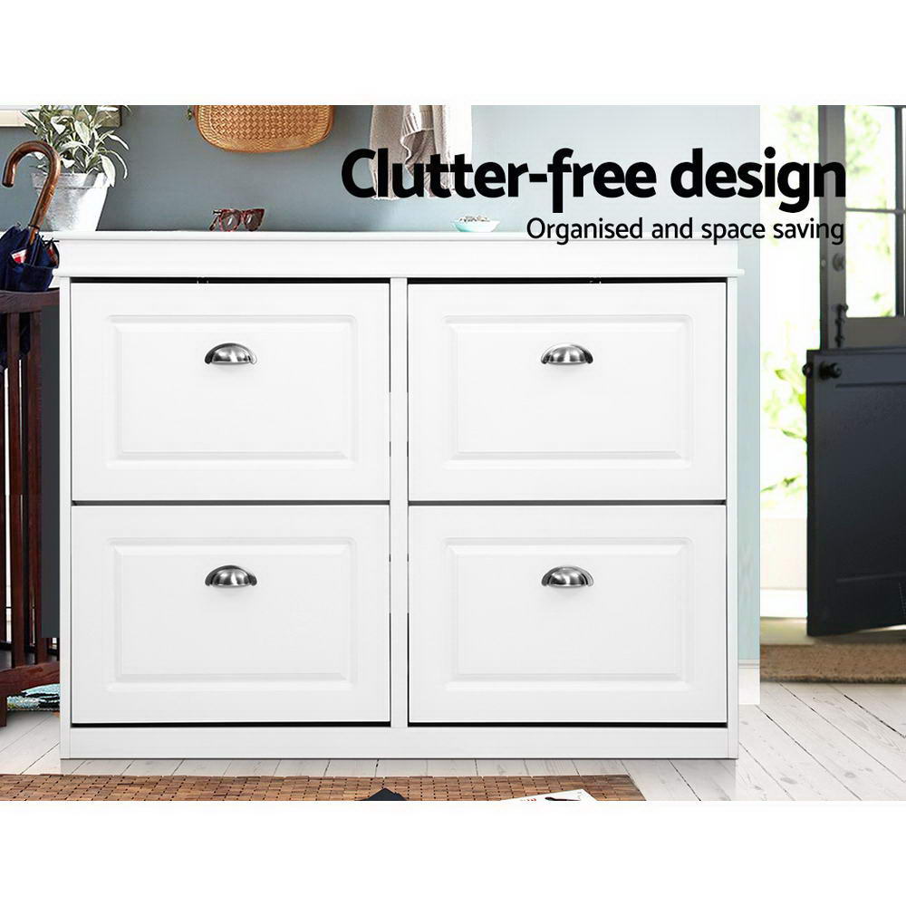 24 Pairs Shoe Cabinet Rack Organiser Storage Cupboard - White - Homecoze