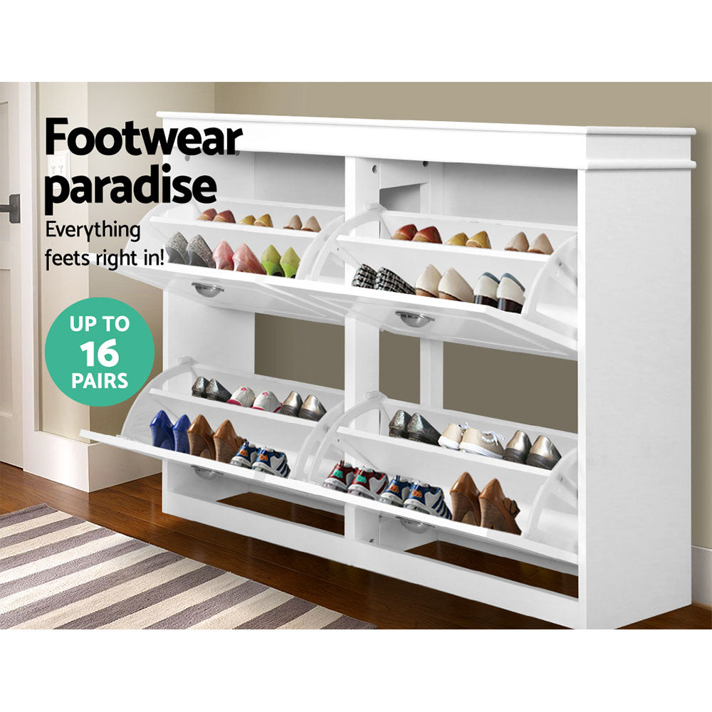 24 Pairs Shoe Cabinet Rack Organiser Storage Cupboard - White - Homecoze