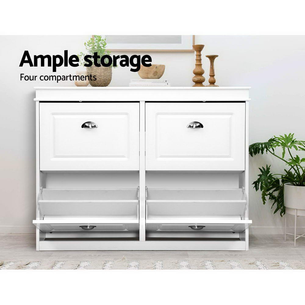 24 Pairs Shoe Cabinet Rack Organiser Storage Cupboard - White - Homecoze