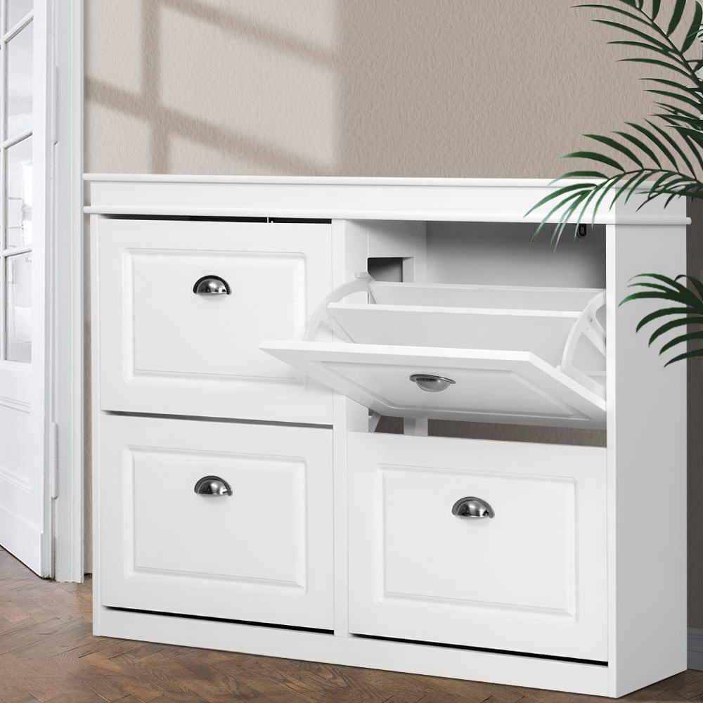 24 Pairs Shoe Cabinet Rack Organiser Storage Cupboard - White - Homecoze