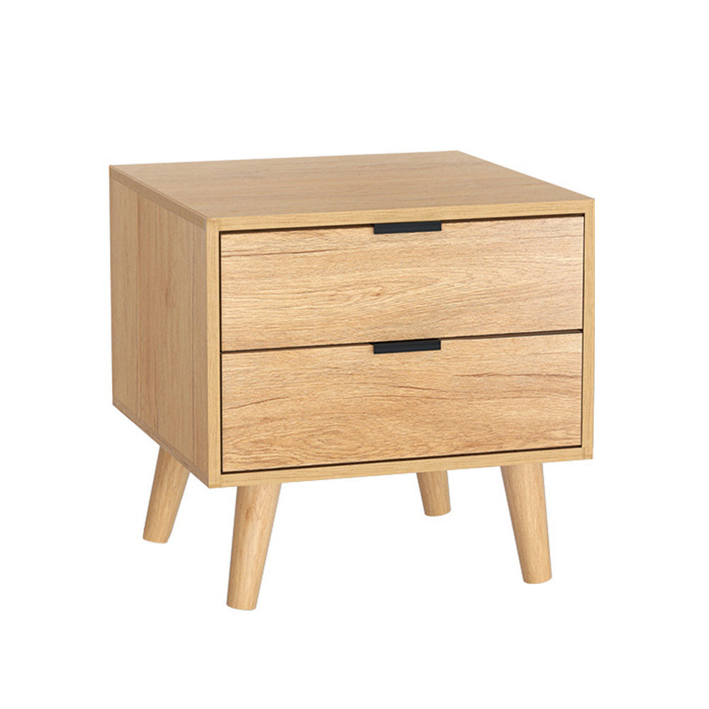 Scandinavian Style Bed Side Table Nightstand with 2 Drawers - Pine - Homecoze