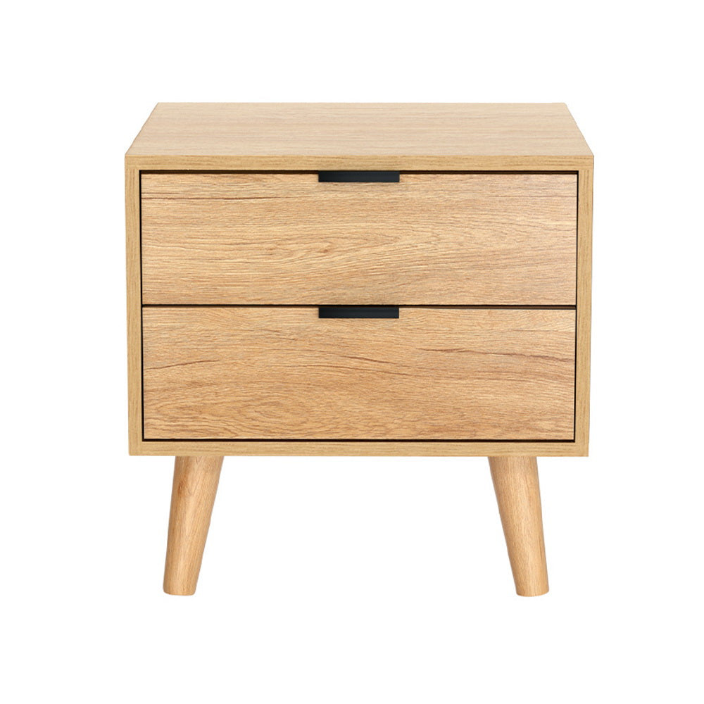 Scandinavian Style Bed Side Table Nightstand with 2 Drawers - Pine - Homecoze