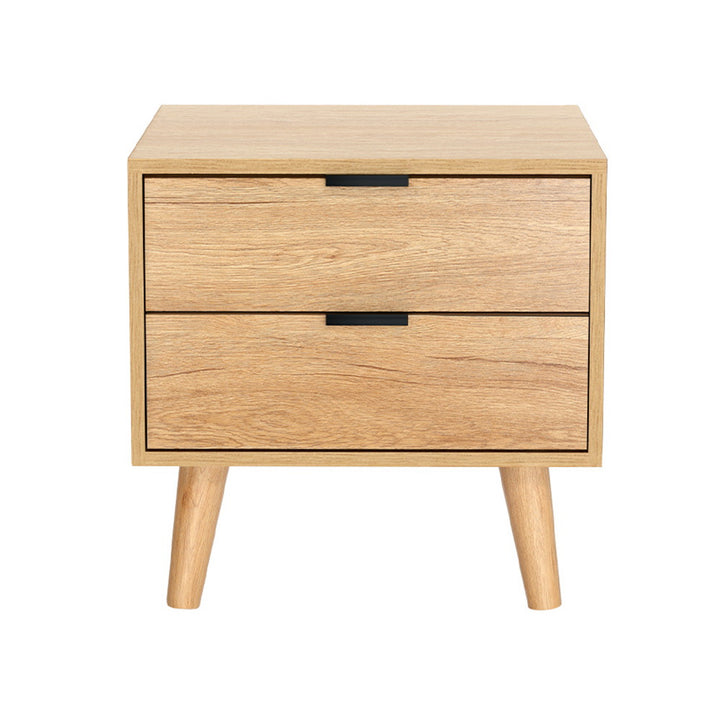 Scandinavian Style Bed Side Table Nightstand with 2 Drawers - Pine - Homecoze