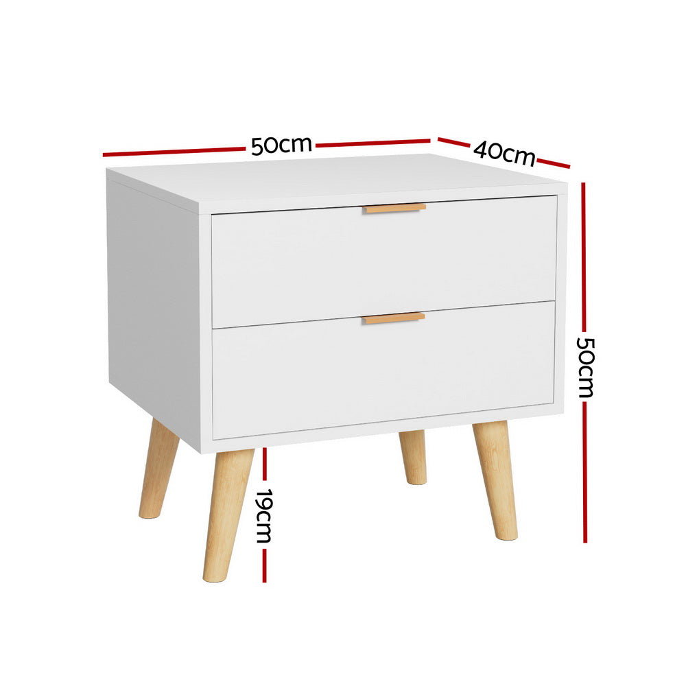 Artiss Bedside Table 2 Drawers - White - Homecoze