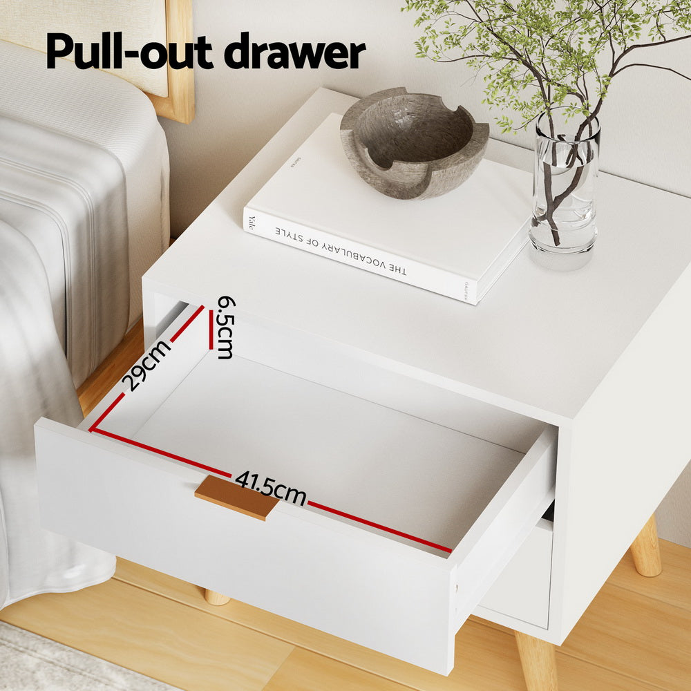 Artiss Bedside Table 2 Drawers - White - Homecoze