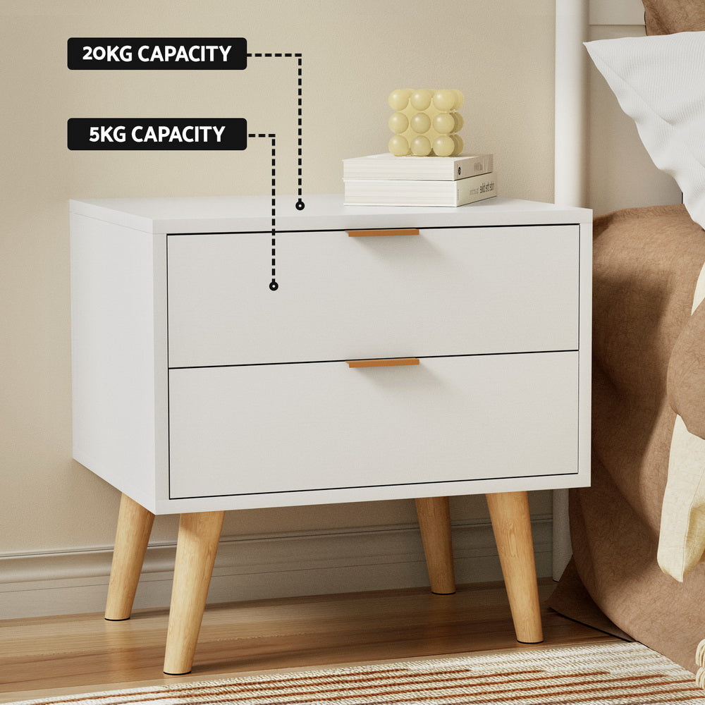 Artiss Bedside Table 2 Drawers - White - Homecoze
