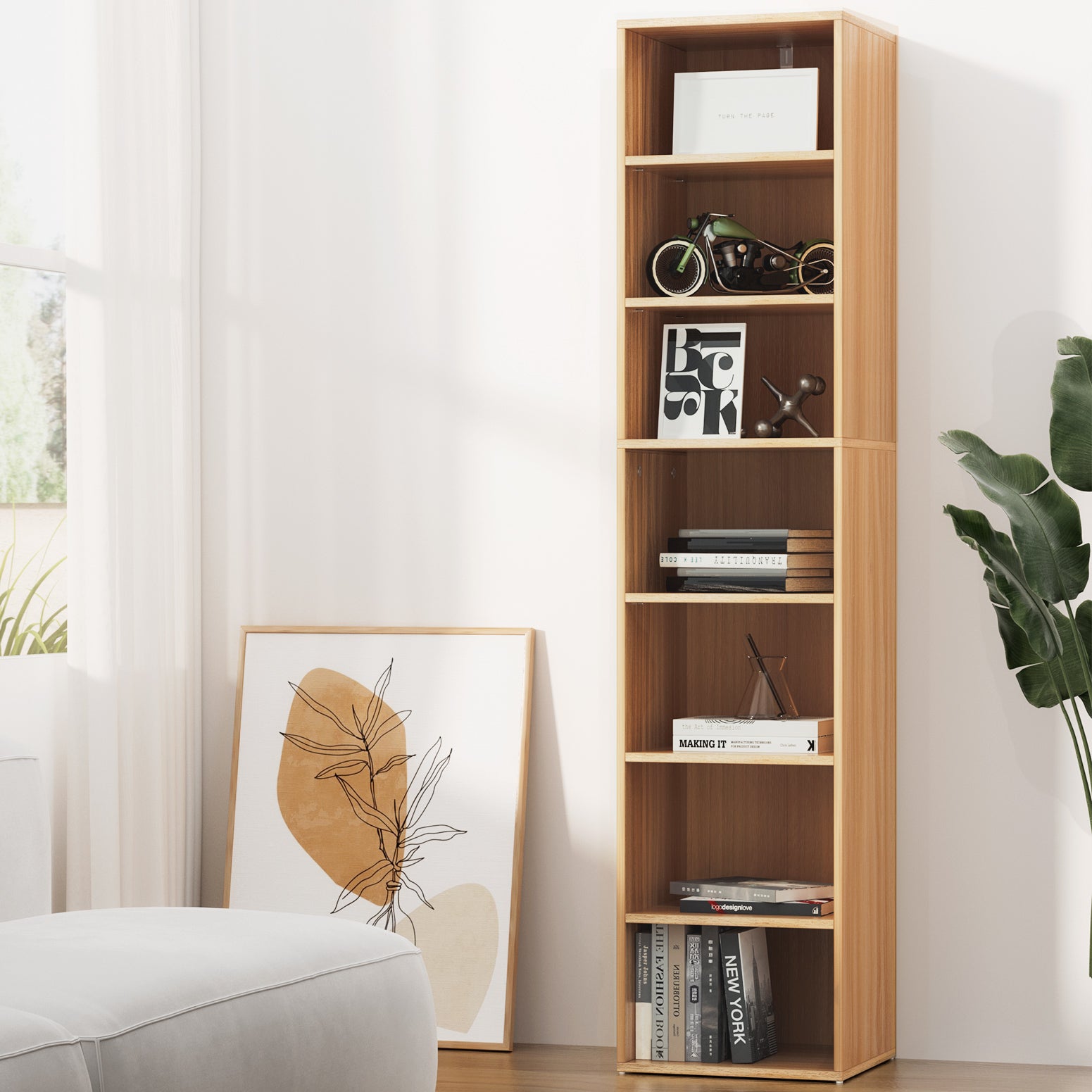 7-Tier Display Bookshelf - Pine - Homecoze