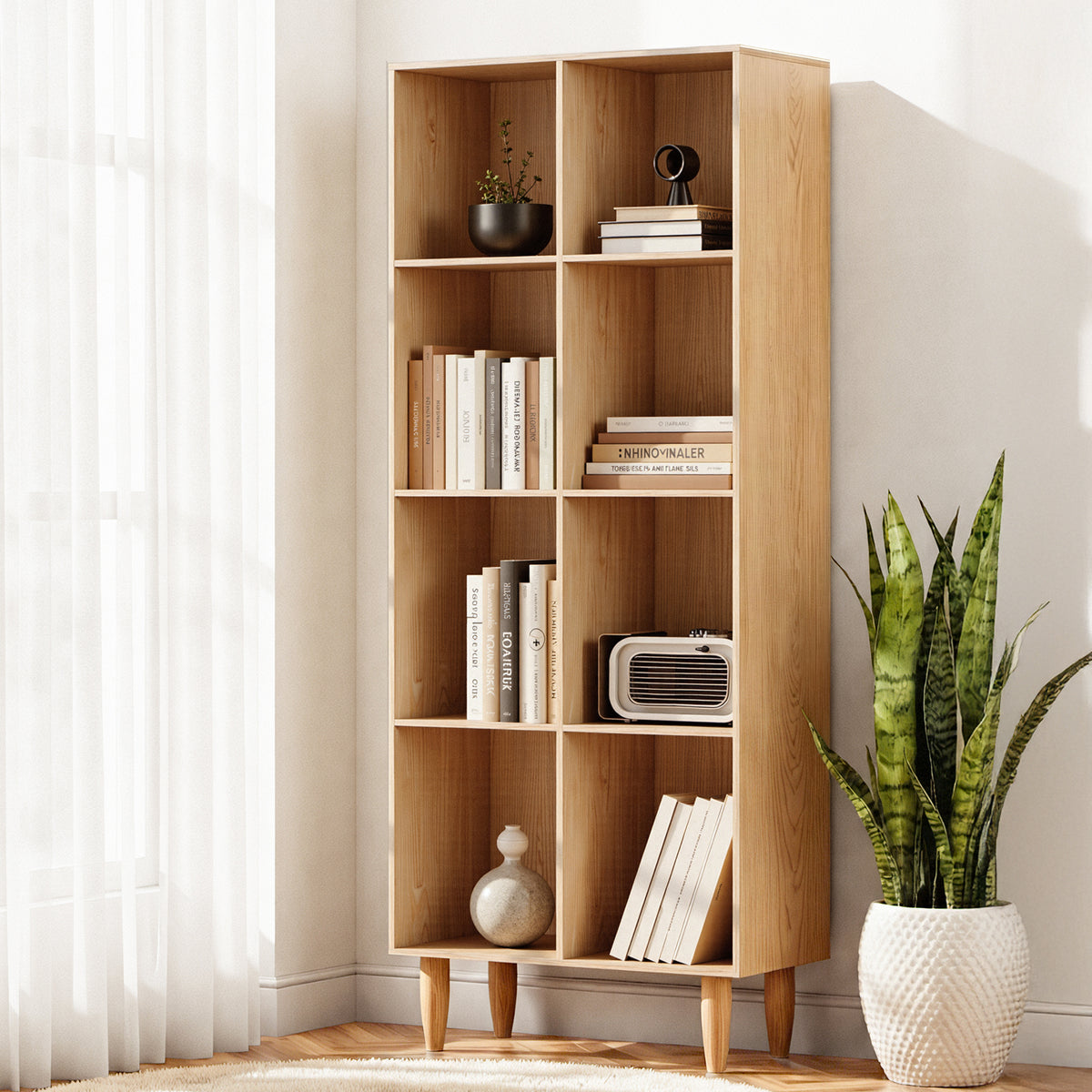 4-Tier Multi-Compartment Bookshelf – Pine