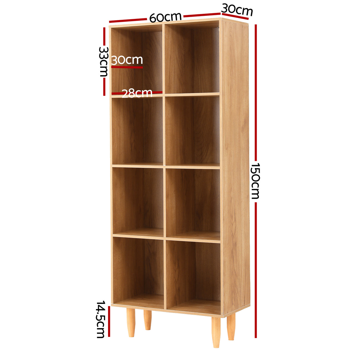 4-Tier Multi-Compartment Bookshelf – Pine