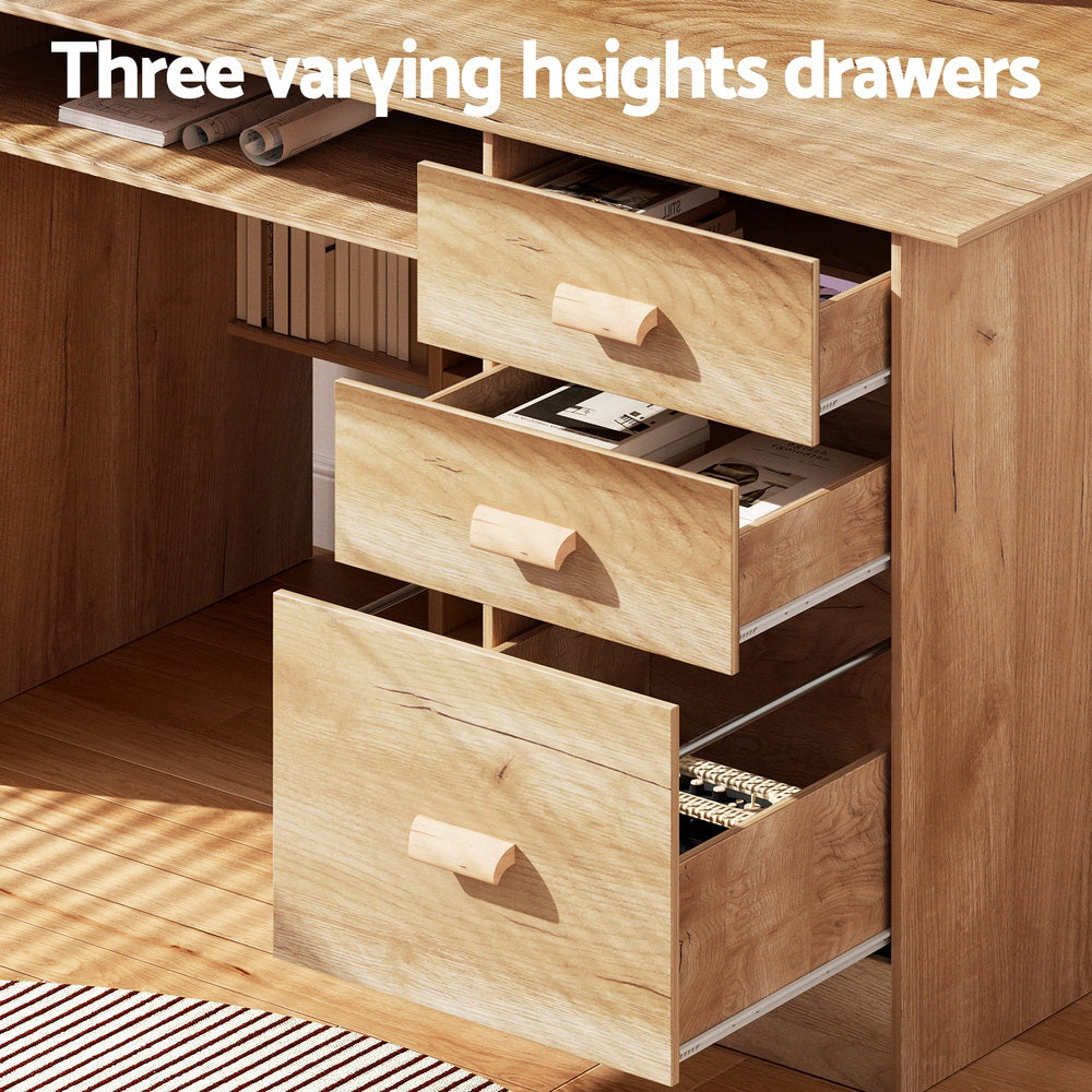 Home Office Compact Storage Study Desk - Oak - Homecoze