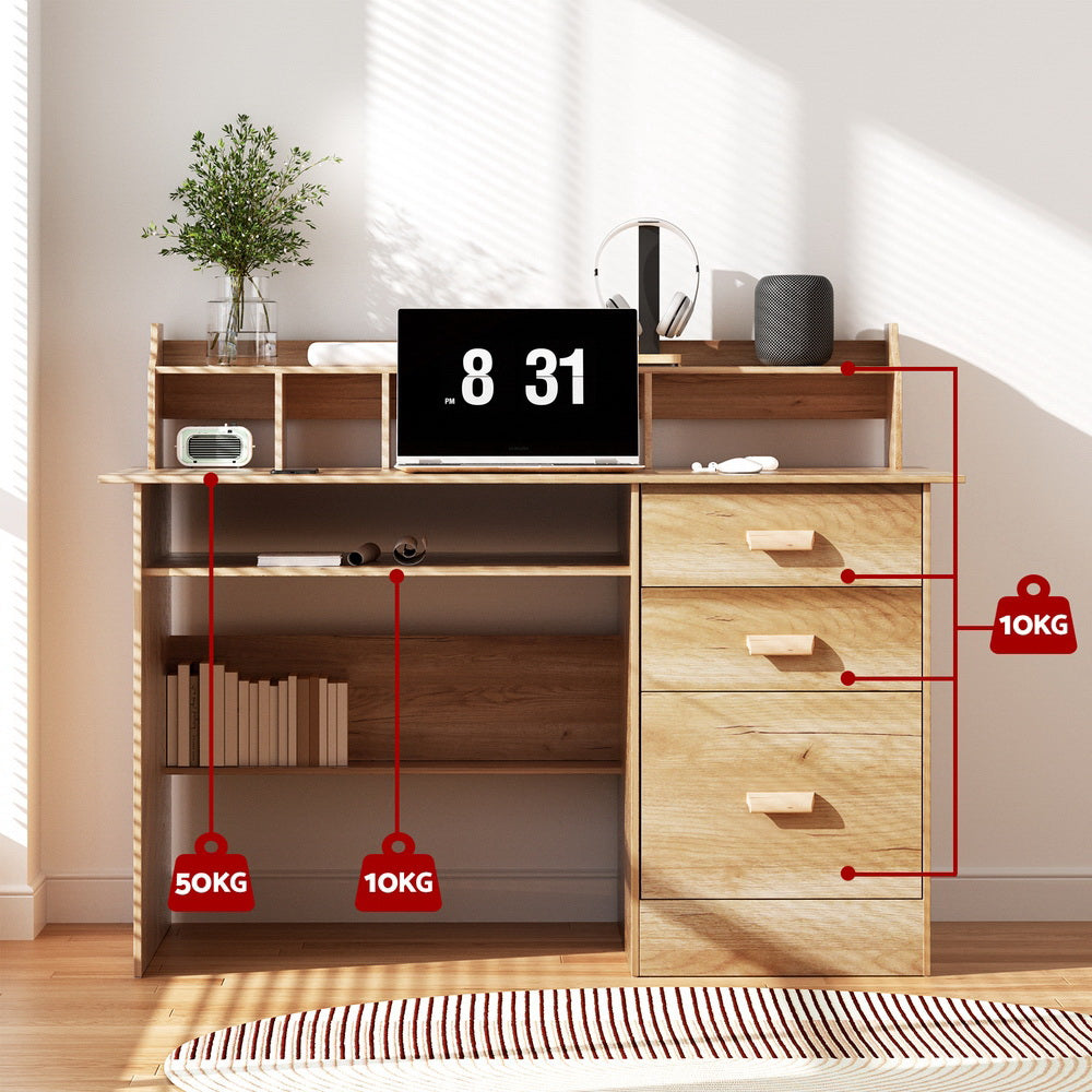 Home Office Compact Storage Study Desk - Oak - Homecoze