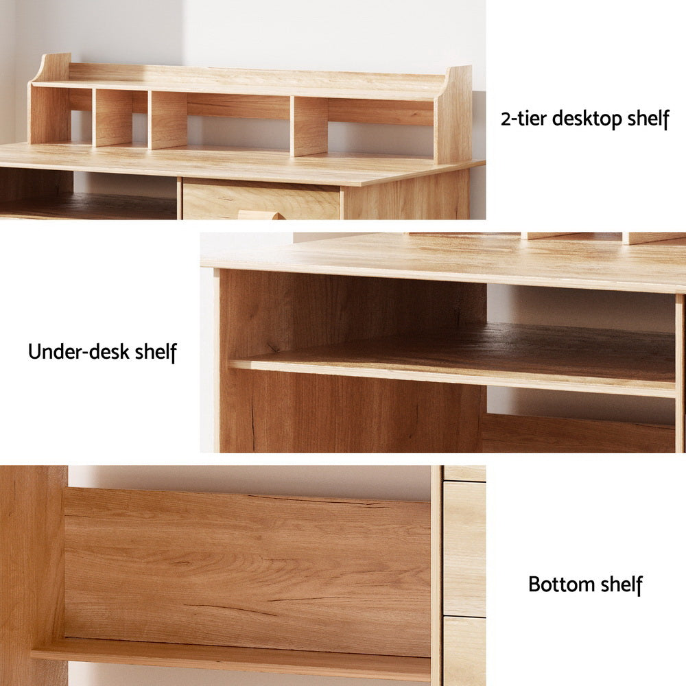 Home Office Compact Storage Study Desk - Oak - Homecoze