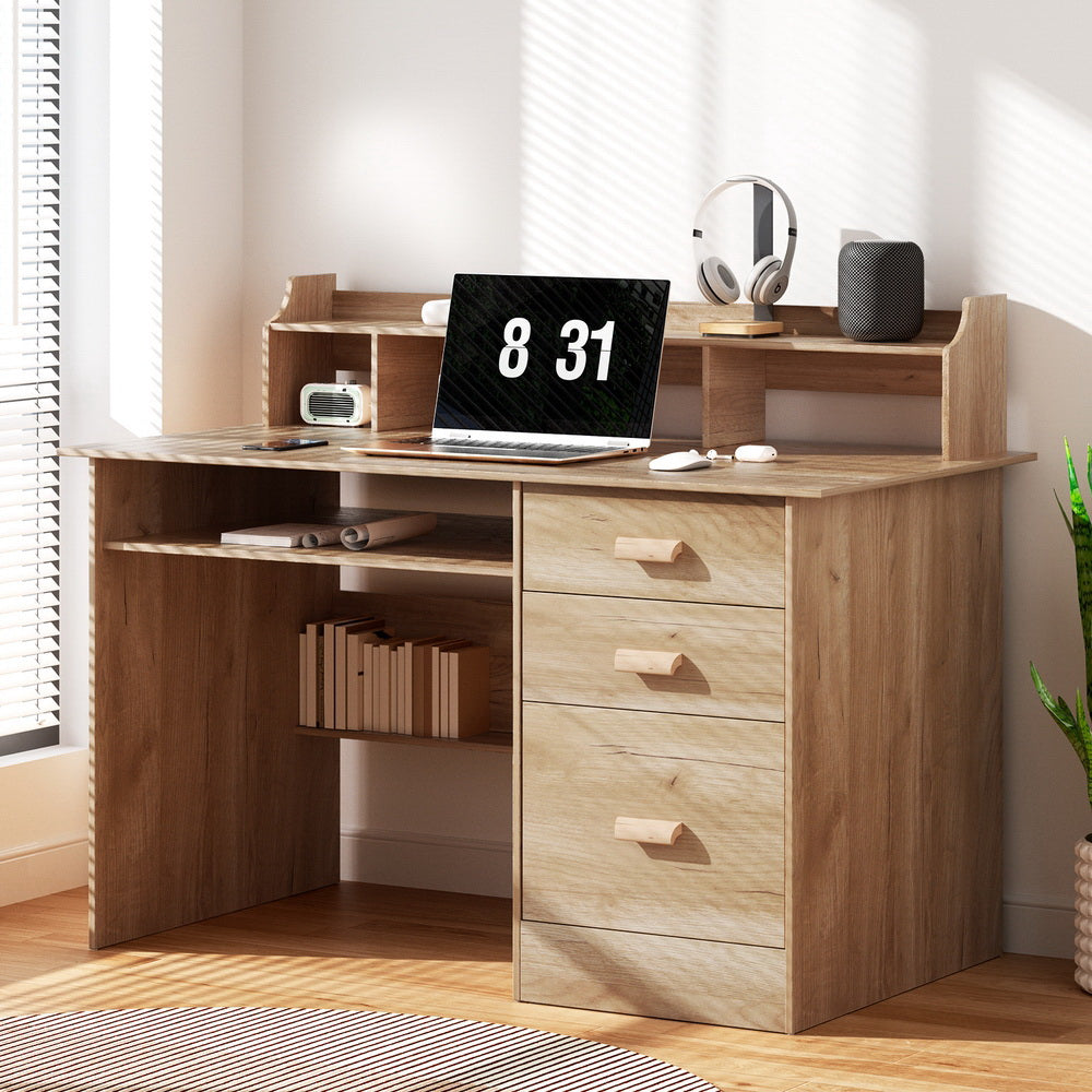 Home Office Compact Storage Study Desk - Oak - Homecoze
