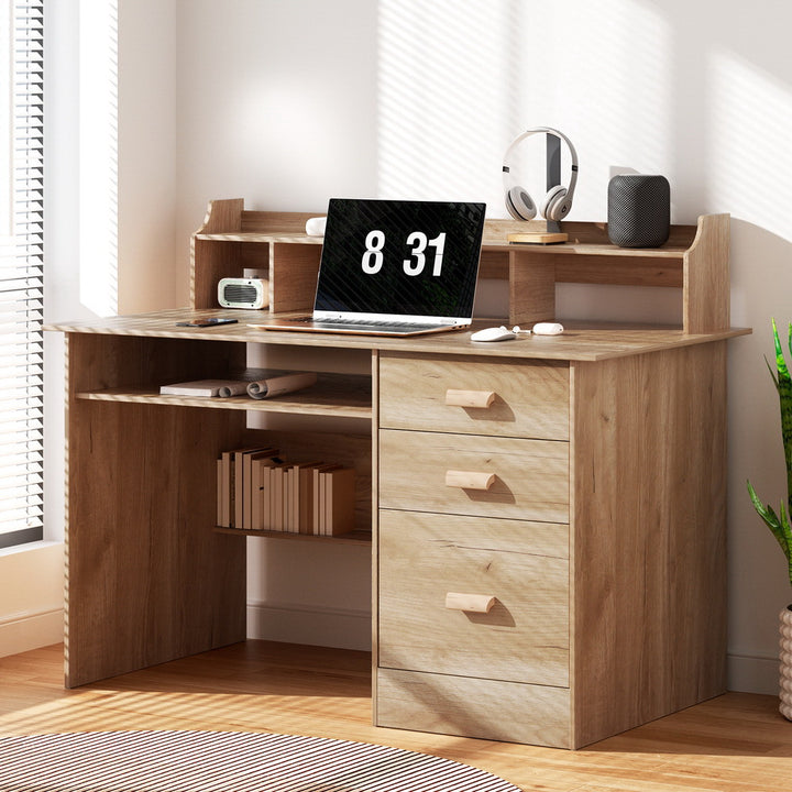 Home Office Compact Storage Study Desk - Oak