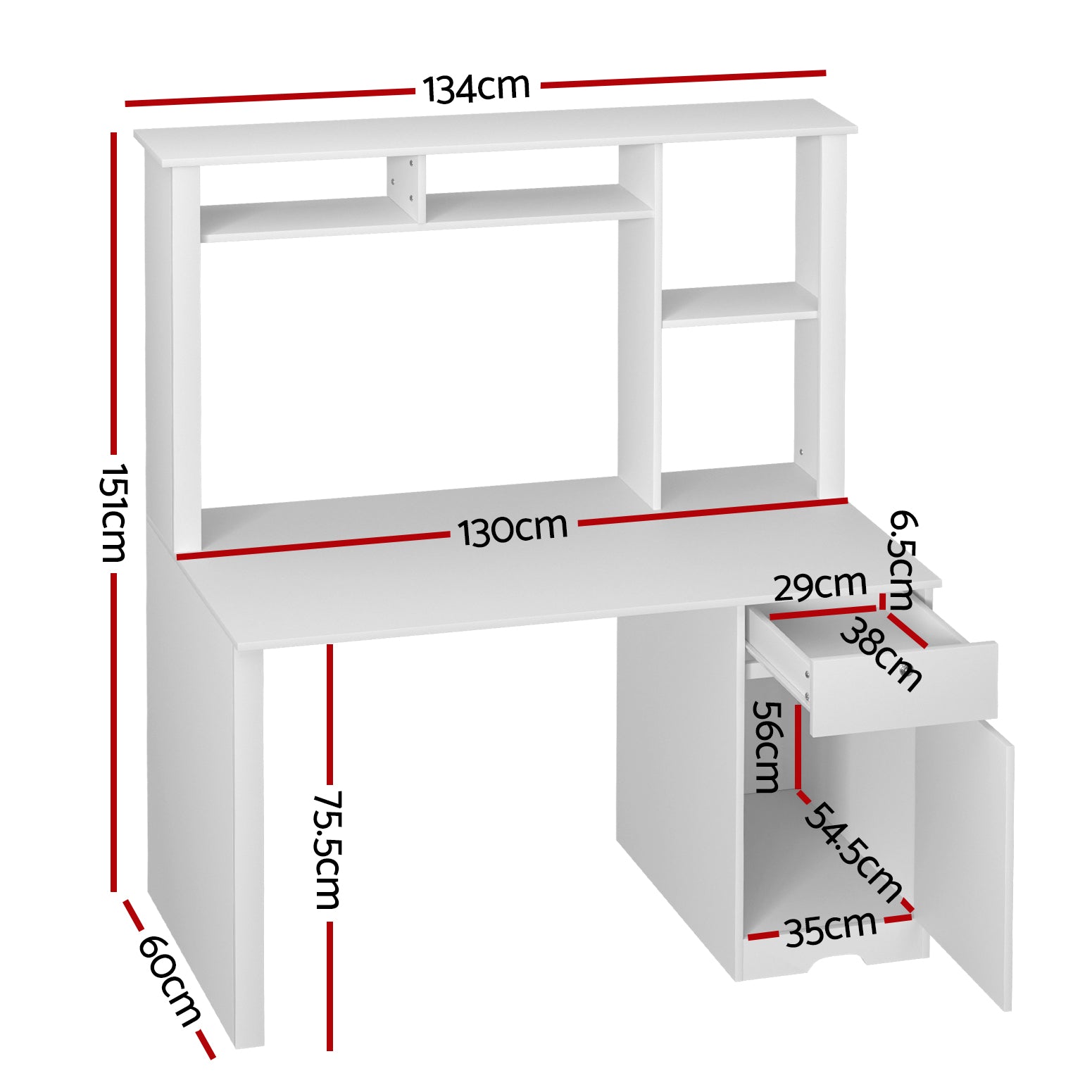 Computer Desk Office Study Table with Storage Cabinet - White - Homecoze
