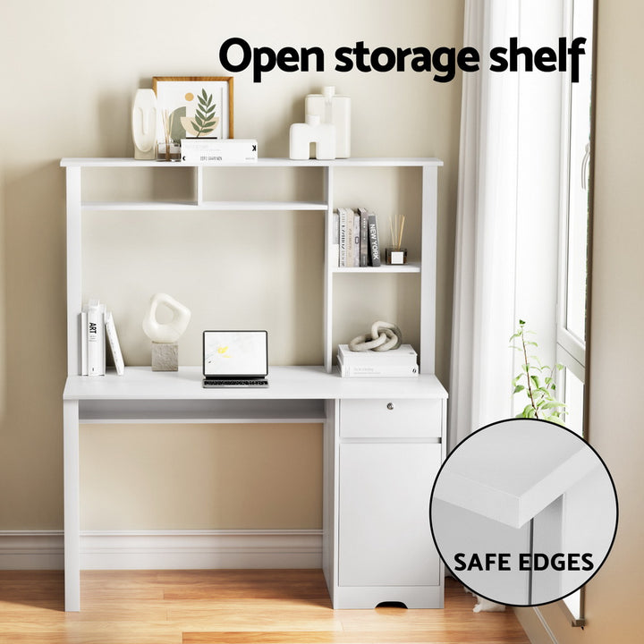 Computer Desk Office Study Table with Storage Cabinet - White - Homecoze
