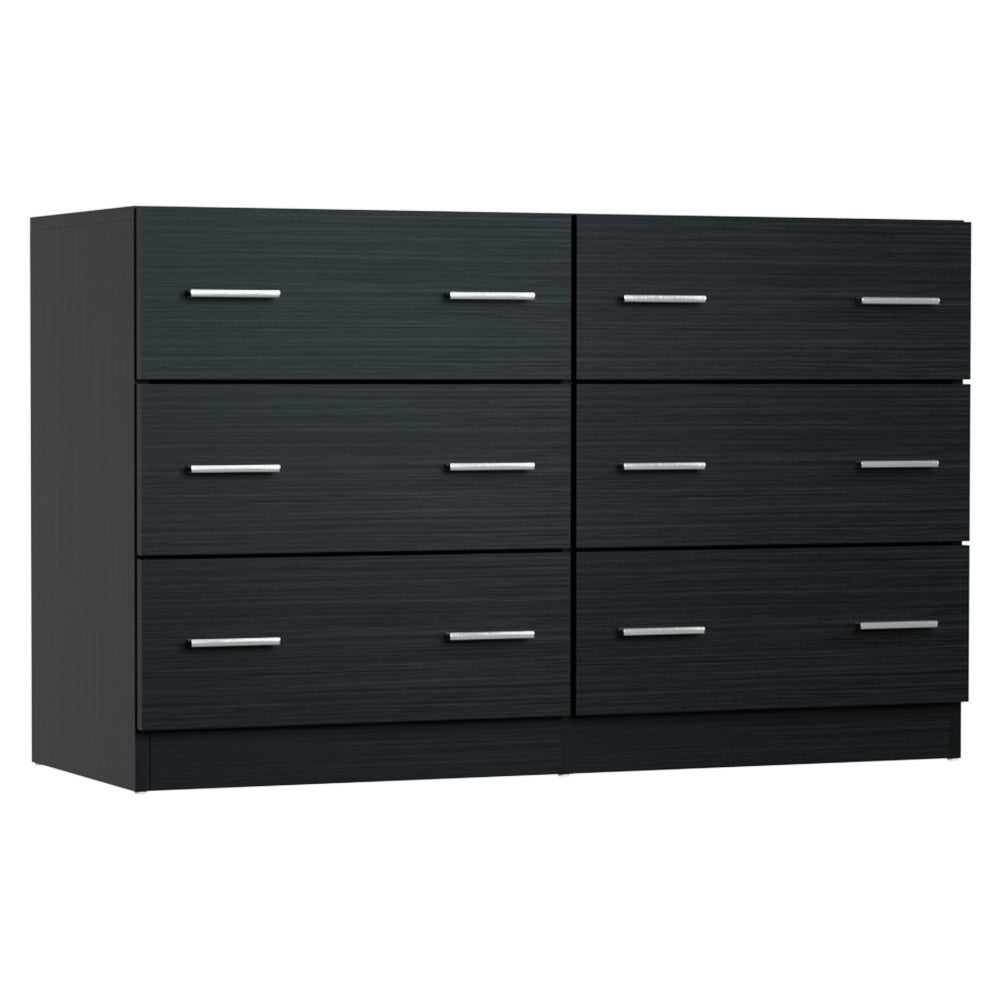 Modern 6 Drawer Lowboy Chest of Drawers Dresser Table - Black - Homecoze