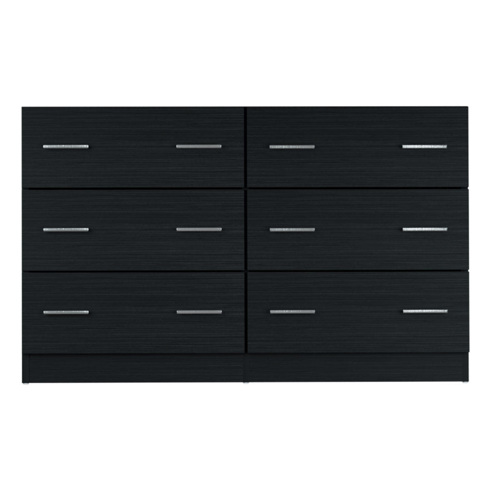 Modern 6 Drawer Lowboy Chest of Drawers Dresser Table - Black - Homecoze