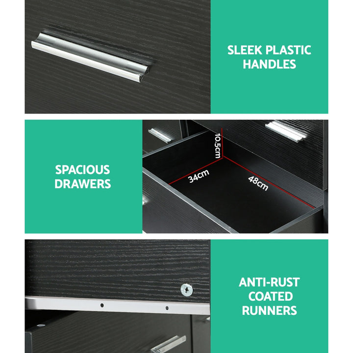 Modern 6 Drawer Lowboy Chest of Drawers Dresser Table - Black - Homecoze