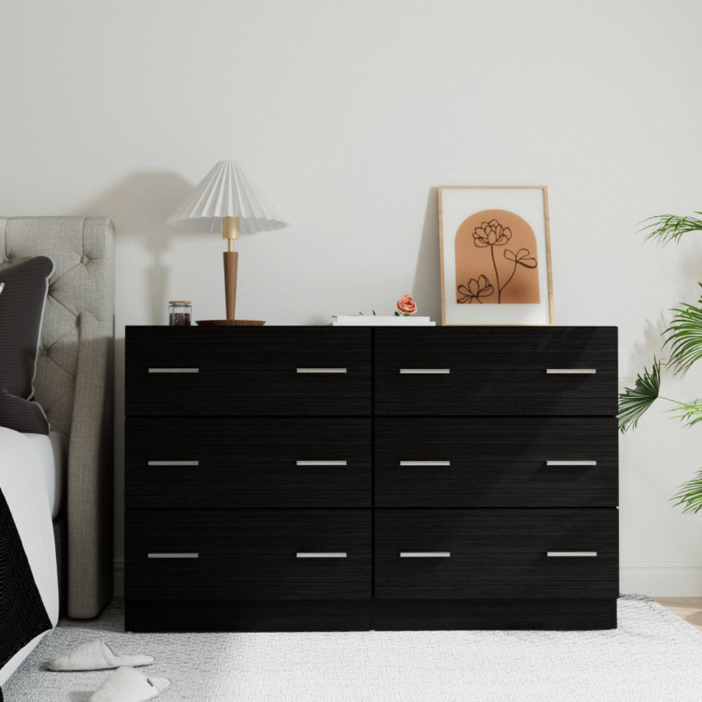Modern 6 Drawer Lowboy Chest of Drawers Dresser Table - Black - Homecoze