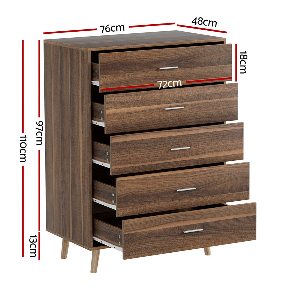 5 Drawer Compact Chest of Drawers - Walnut