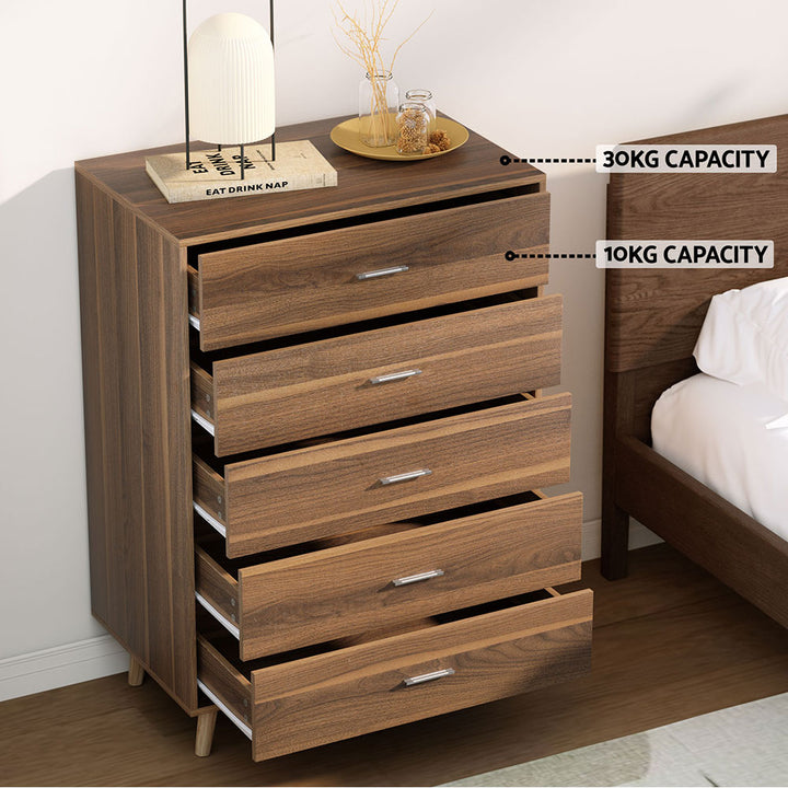 5 Drawer Compact Chest of Drawers - Walnut