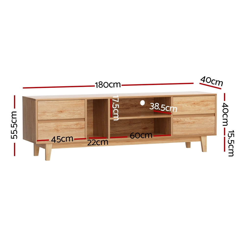 Modern Lowline Entertainment Unit TV Stand Cabinet 180cm - Pine - Homecoze